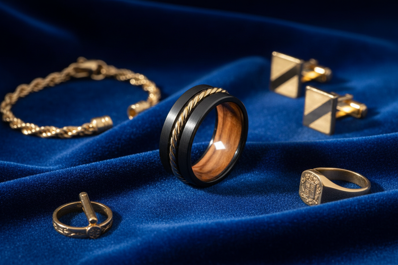 Zirconium Rope Inlay & Olive Wood Band