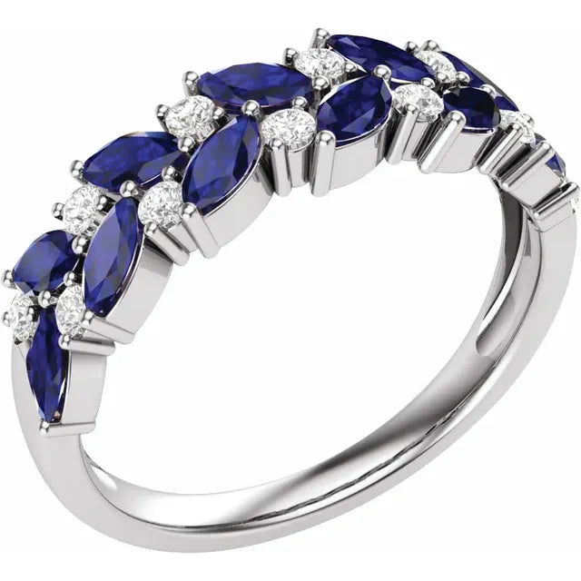 Natural Diamond & Blue Sapphire Anniversary Band