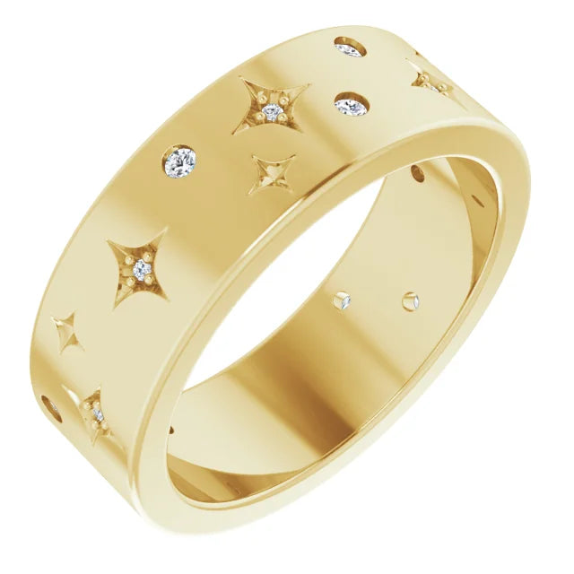 14K Yellow Gold 1/8 CTW Natural Diamond Star Band