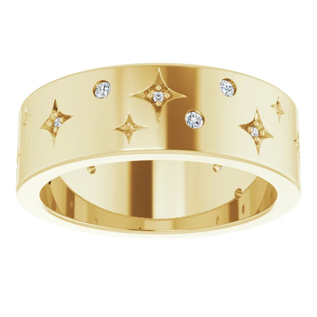 14K Yellow Gold 1/8 CTW Natural Diamond Star Band