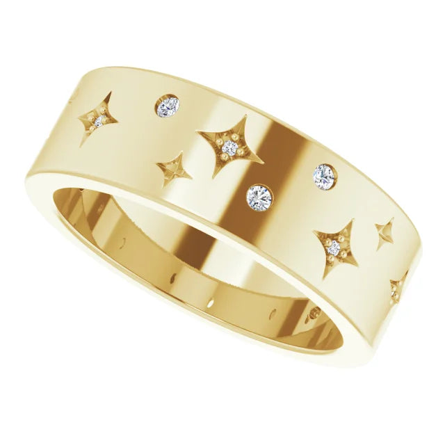14K Yellow Gold 1/8 CTW Natural Diamond Star Band
