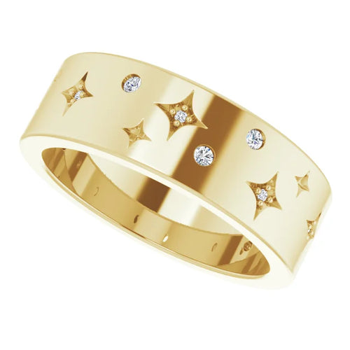 14K Yellow Gold 1/8 CTW Natural Diamond Star Band