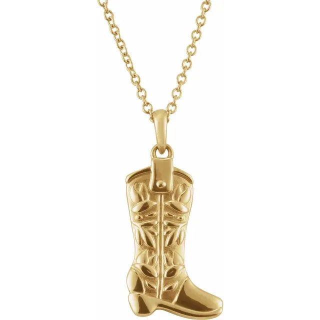 14K Yellow Gold Cowboy Boot 16-18" Necklace