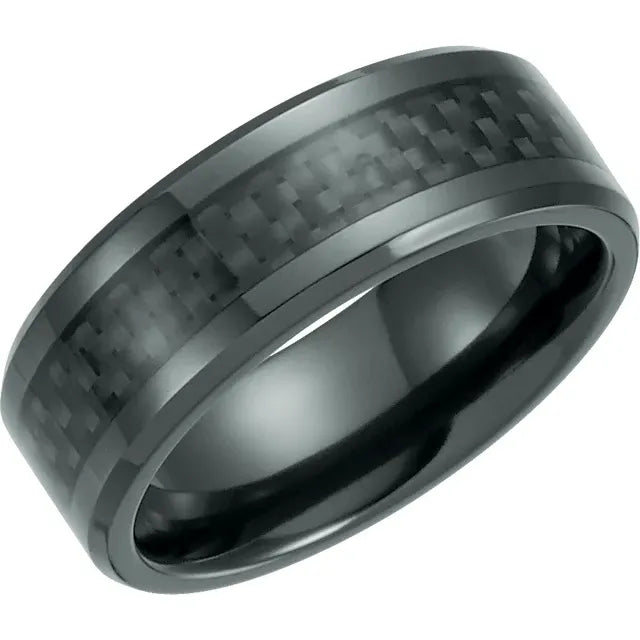 Black Titanium Beveled-Edge Carbon Fiber Inlay Band