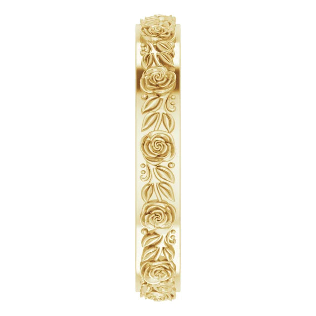 14K Yellow Gold 2.7 mm Floral Flat Band