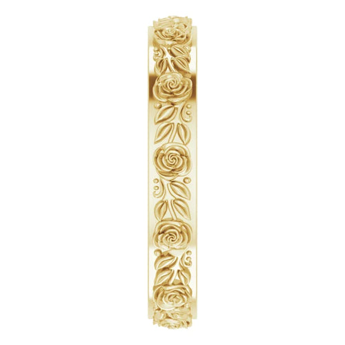 14K Yellow Gold 2.7 mm Floral Flat Band
