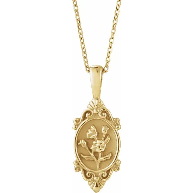 14K Yellow Gold Vintage-Inspired Floral 16-18" Necklace