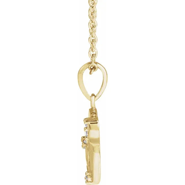 14K Yellow Gold .025 CTW Natural Diamond Engravable Floral 18" Necklace