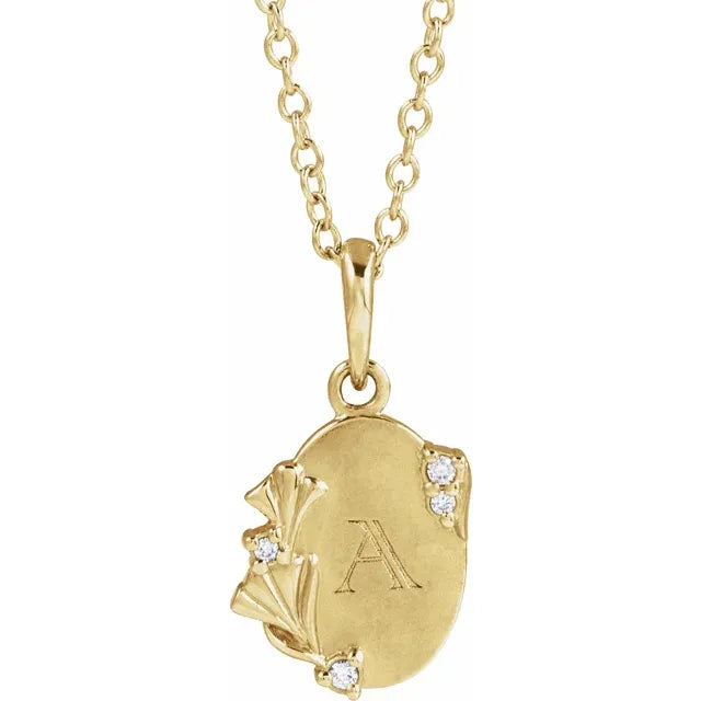 14K Yellow Gold .025 CTW Natural Diamond Engravable Floral 18" Necklace