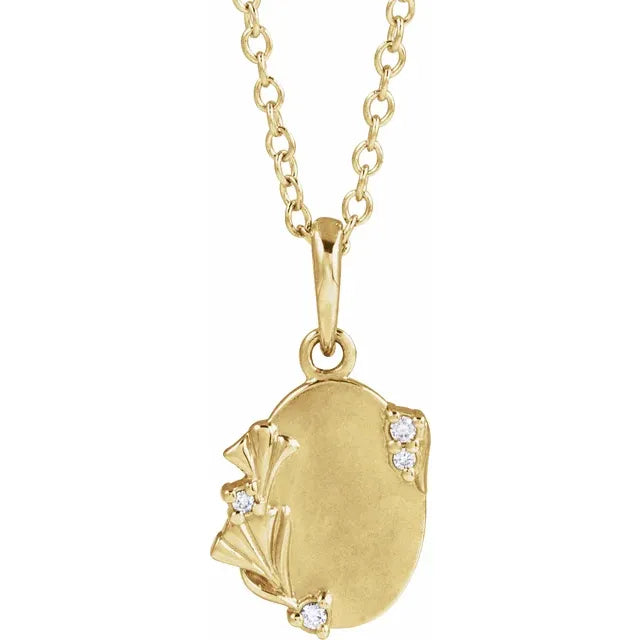 14K Yellow Gold .025 CTW Natural Diamond Engravable Floral 18" Necklace