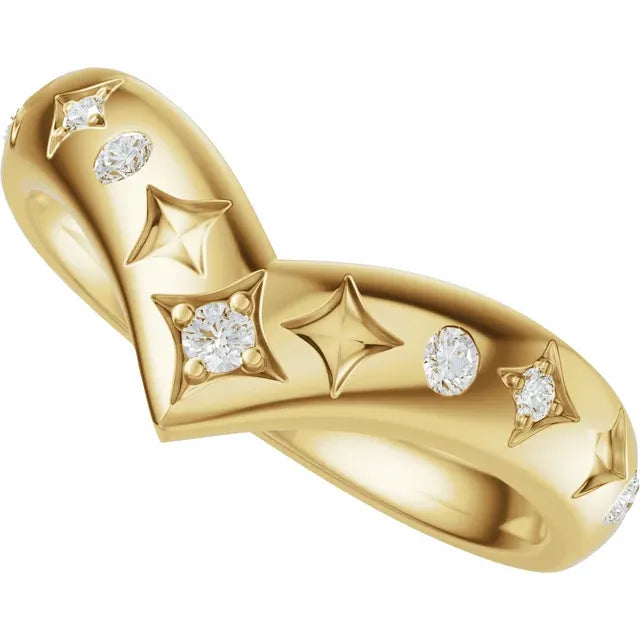 14K Yellow Gold 1/8 CTW Natural Diamond Contour Band