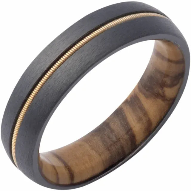Zirconium Rope Inlay & Olive Wood Interior Sleeve Band