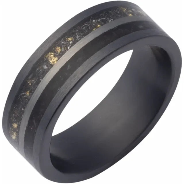 Zirconium Crushed Megalodon, Meteorite & 14K Yellow Gold Inlay