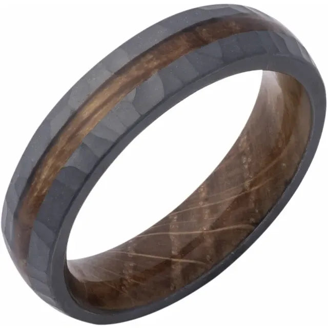 Zirconium Whiskey Barrel Wood Inlay & Interior Sleeve Band