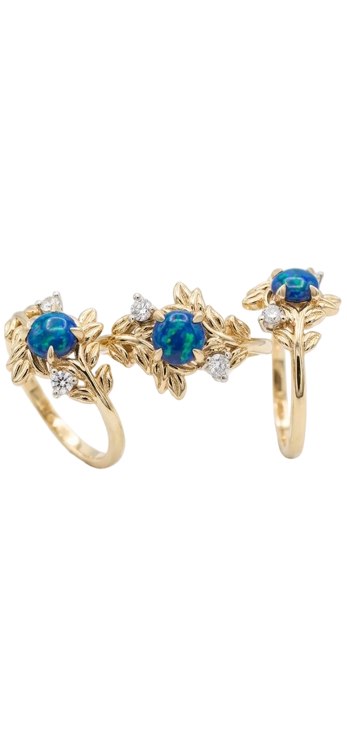 Cabochon Natural Opal Floral Ring