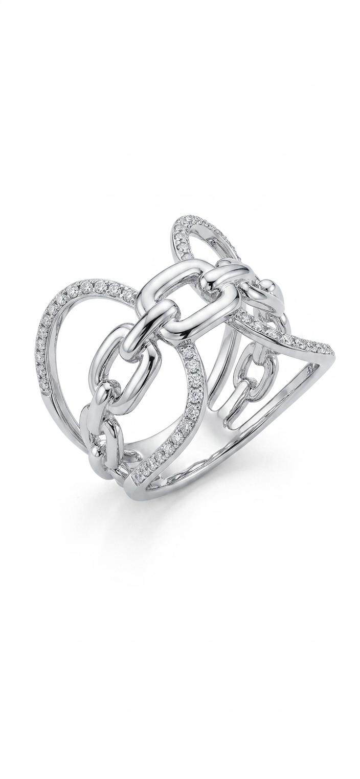Interlock Chain-Link Natural Diamond Ring
