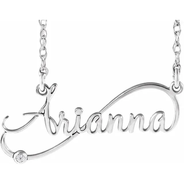 Natural Diamond Infinity-Inspired Script Single Name Necklace