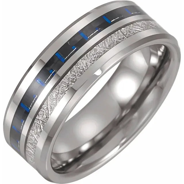 Tungsten Beveled-Edge Imitation Meteorite & Carbon Fiber Inlay