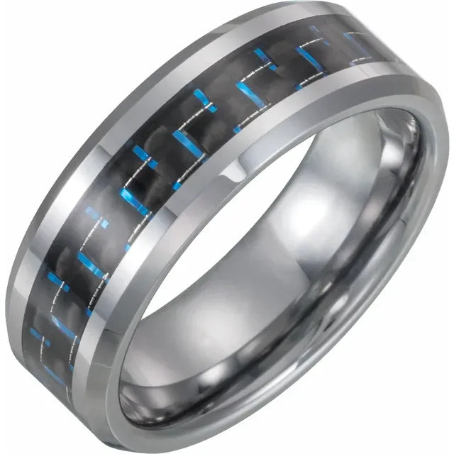 Tungsten Beveled-Edge Carbon Fiber Inlay Comfort-Fit Band