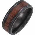 Black Titanium Beveled-Edge Teak Wood Inlay Comfort-Fit Band