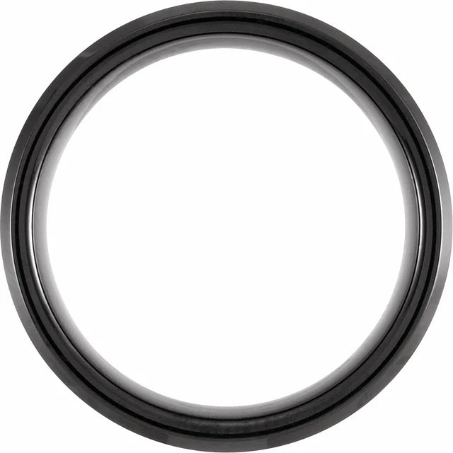 Black & Blue PVD Tungsten Beveled-Edge Grooved Comfort-Fit Band