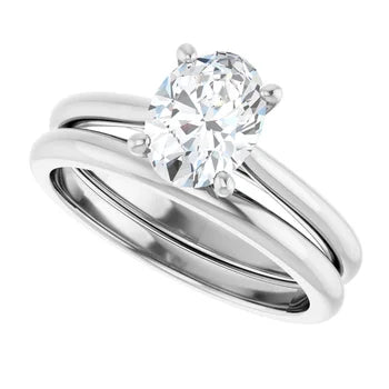 14K White Gold 8x6mm Oval Solitaire Engagement Ring Mounting