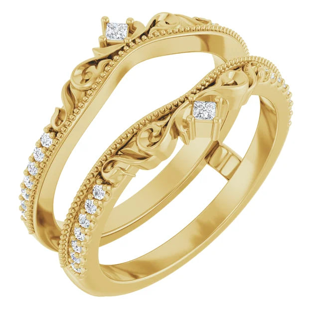 14K Yellow Gold 1/6 CTW Natural Diamond Accented Floral Inspired Ring Guard