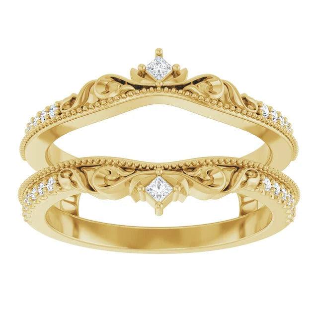 14K Yellow Gold 1/6 CTW Natural Diamond Accented Floral Inspired Ring Guard