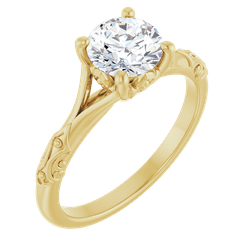 14K Gold Floral Solitaire Engagement Ring